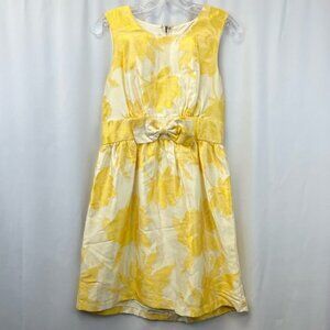 Notice Women's A-Line Dress Yellow Floral Jewel Neck Sleeveless Bow Retro Size 8